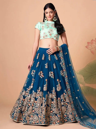 Superb Sapphire Blue Dori Work Net Designer Lehenga Choli